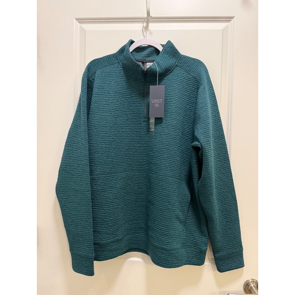 VRST Mens XL Quarter Zip Pullover Teal Green Textured Waffle Knit Activewear
